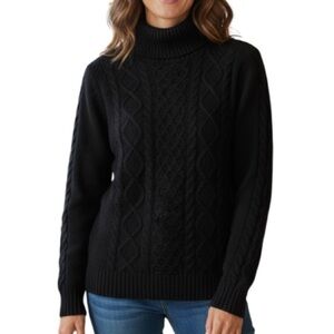 Shein Cable Knit Turtleneck Sweater Black Coastal Fisherman Size L 8/10